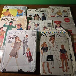 McCalls kids sewing patterns mixed lot pants, tops, apron unverified
